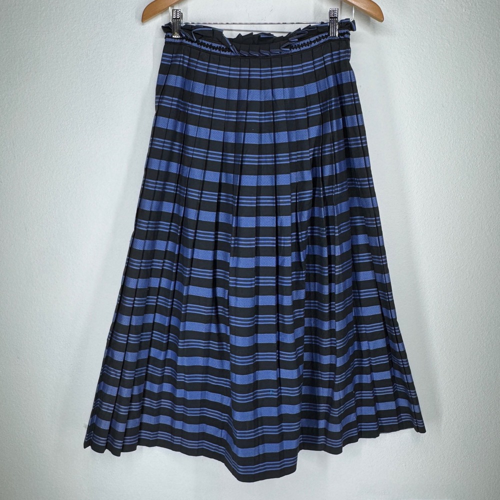 Cullinane Vintage Striped Pleated Midi Skirt Paperbag Waist Cotton Medium Preppy